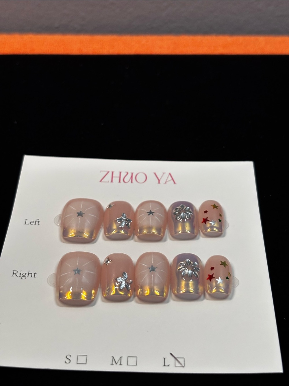 Pink Pearlized Press-On Nail Set with Star Accents